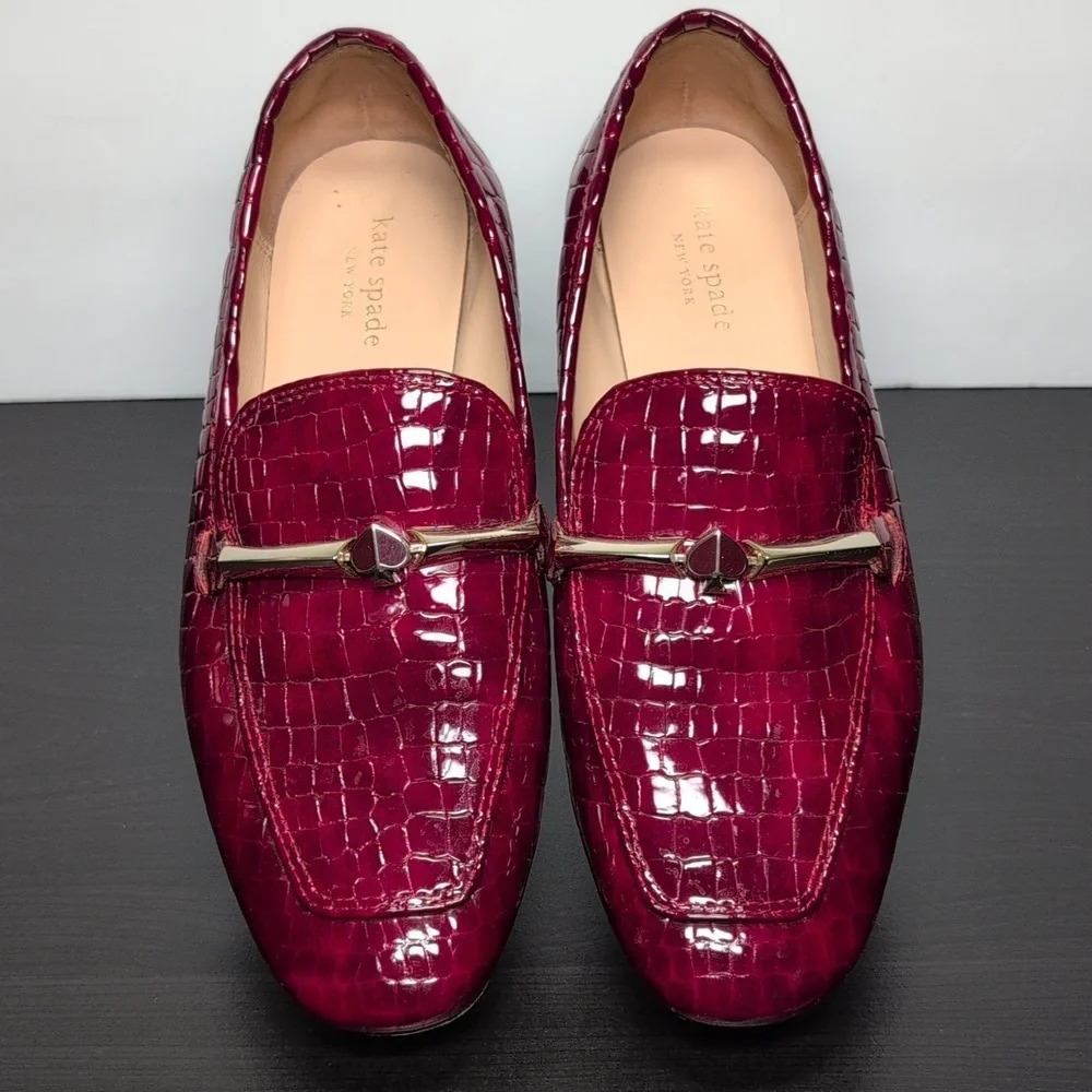 Kate Spade New York Lana Croc-embossed red loafers woman's size 7.5 - Picture 3 of 16